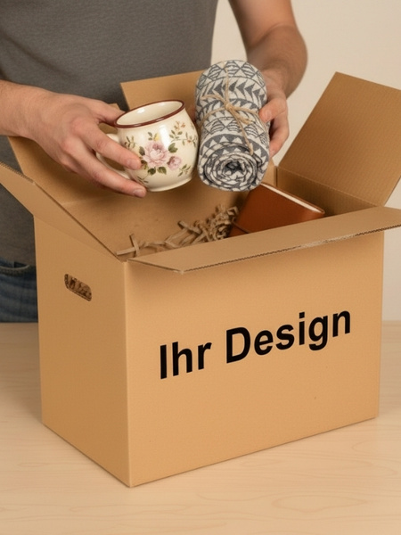 Produkte werden in Karton getan, der zu bedrucken ist